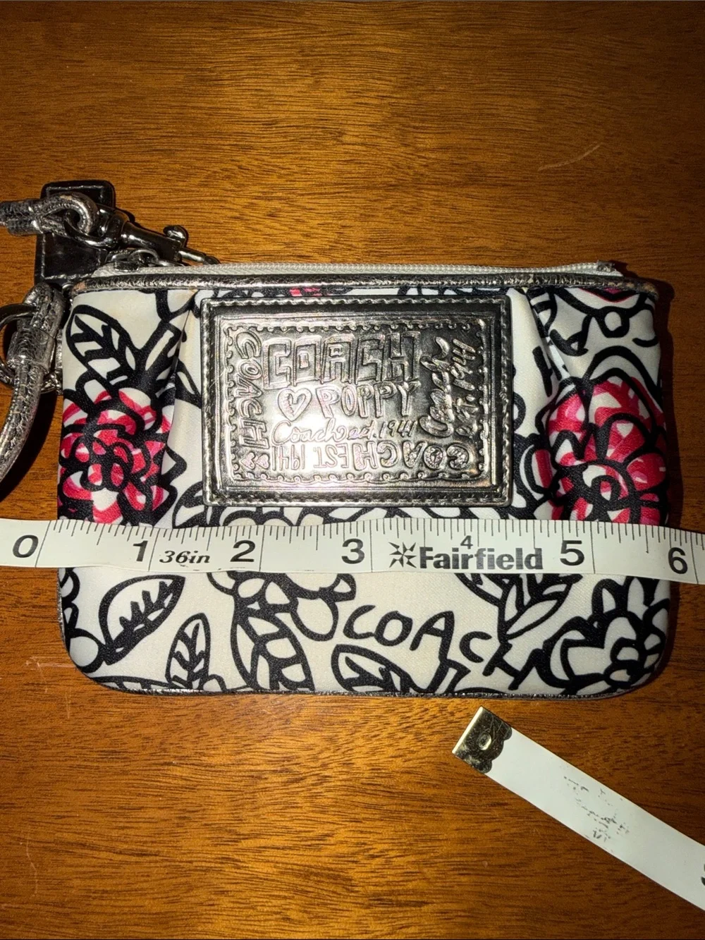 Coach Poppy Graffiti Floral Wristlet with Silver Trim